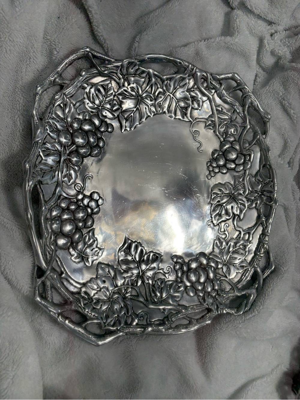 Vintage Square Cast Aluminum Grape & Vine Serving Platter Tray